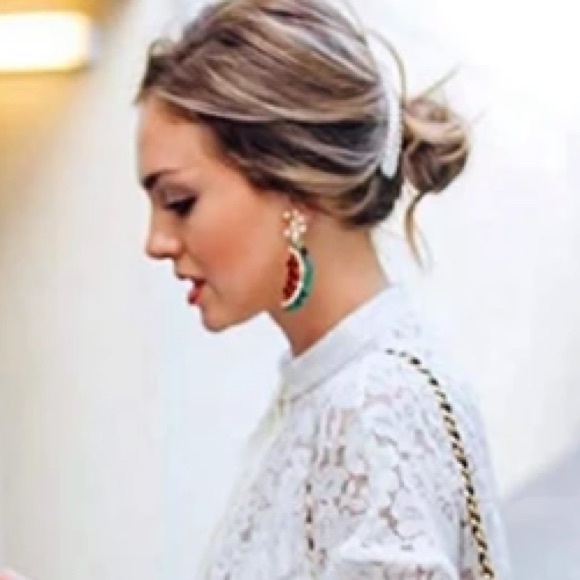 Coming Soon! Watermelon Crystal and Rhinestone Drop Earrings - Picture 2 of 6